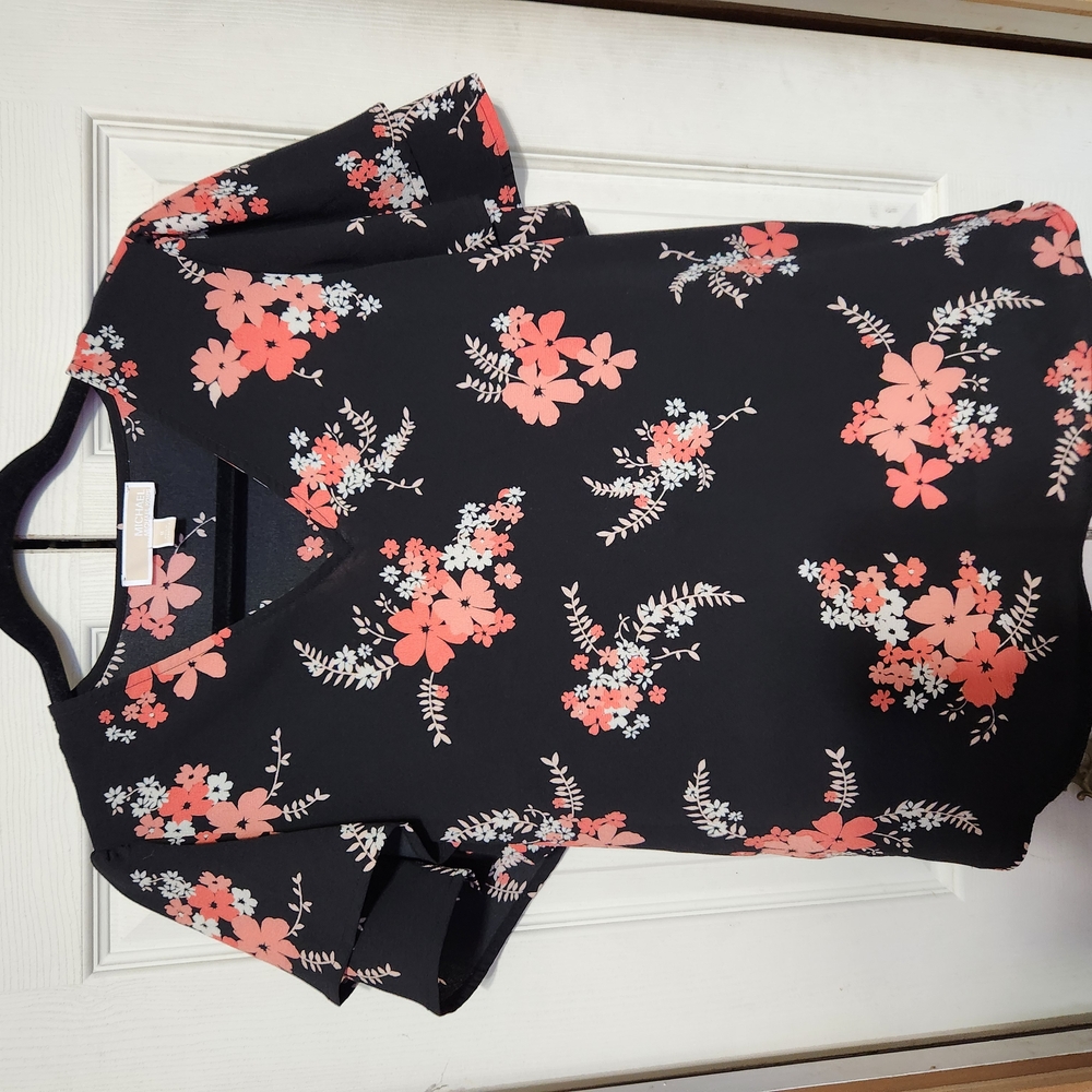 Michael Kors Orange and Pink Boxy Short Sleeve Blouse - Picture 2 of 6